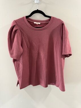 Cable & Gauge Dusty Rose Puff Sleeve Crewneck Top